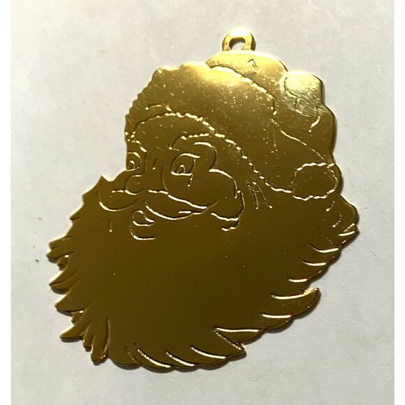 Vintage Brass Etched Ornament Santa Claus Face Gloria Duchin 1992 Made in USA - Picture 2 of 10